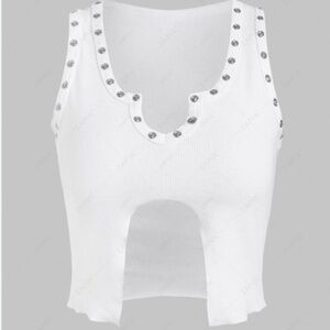 I.AM.GIA Split Hem Studded Crop Tank Top in White